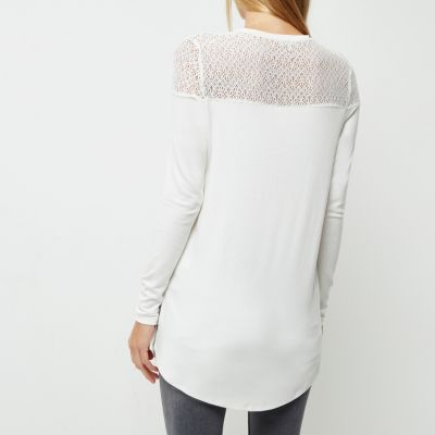 White lace and mesh layered top